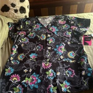 Scrubstar Black and Pink Floral Scrub Top